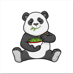 Panda as Vegetarian with Chopstick and Bowl Salad Posters and Art